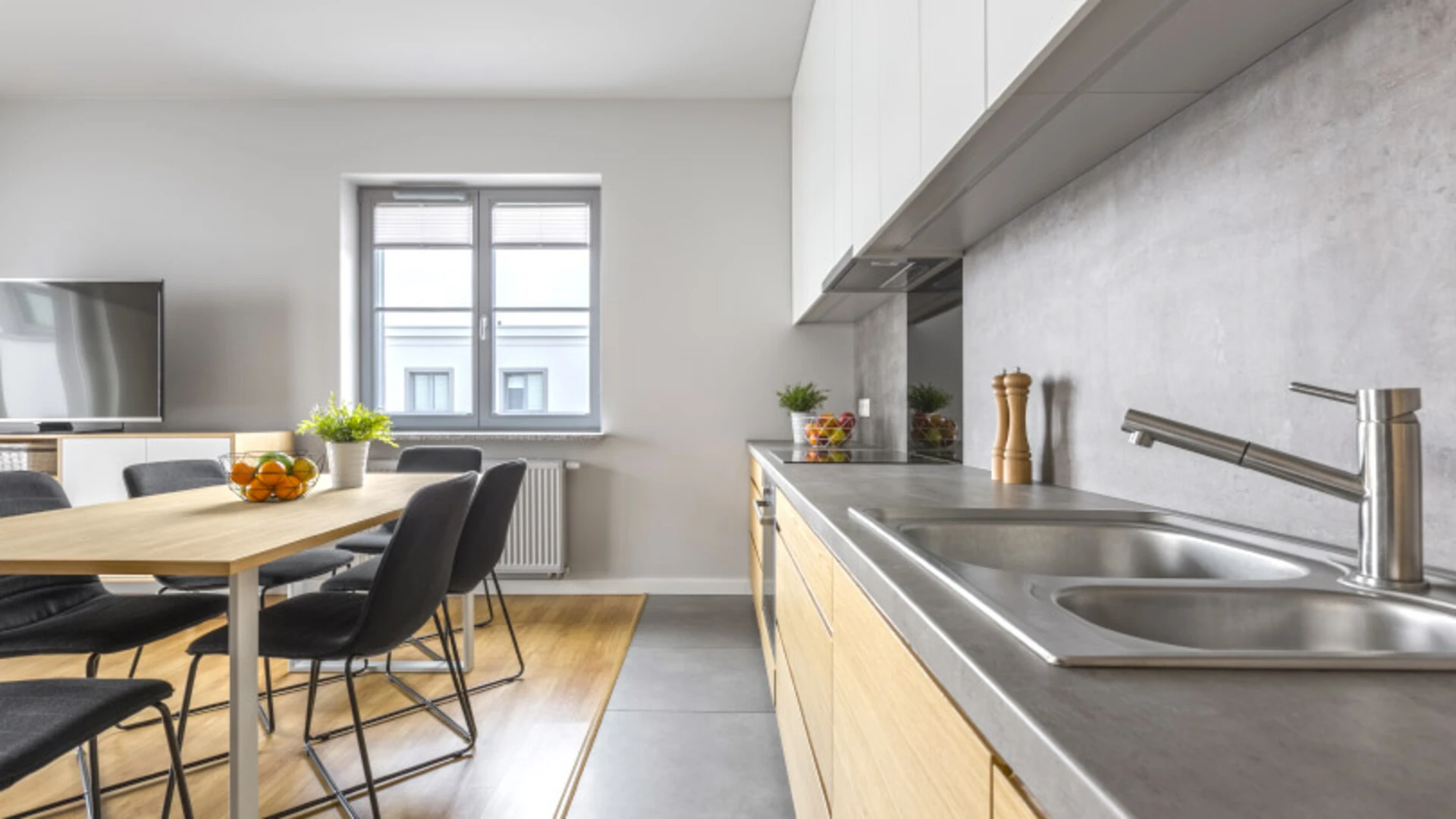 cozinha com bancada de cimento queimado