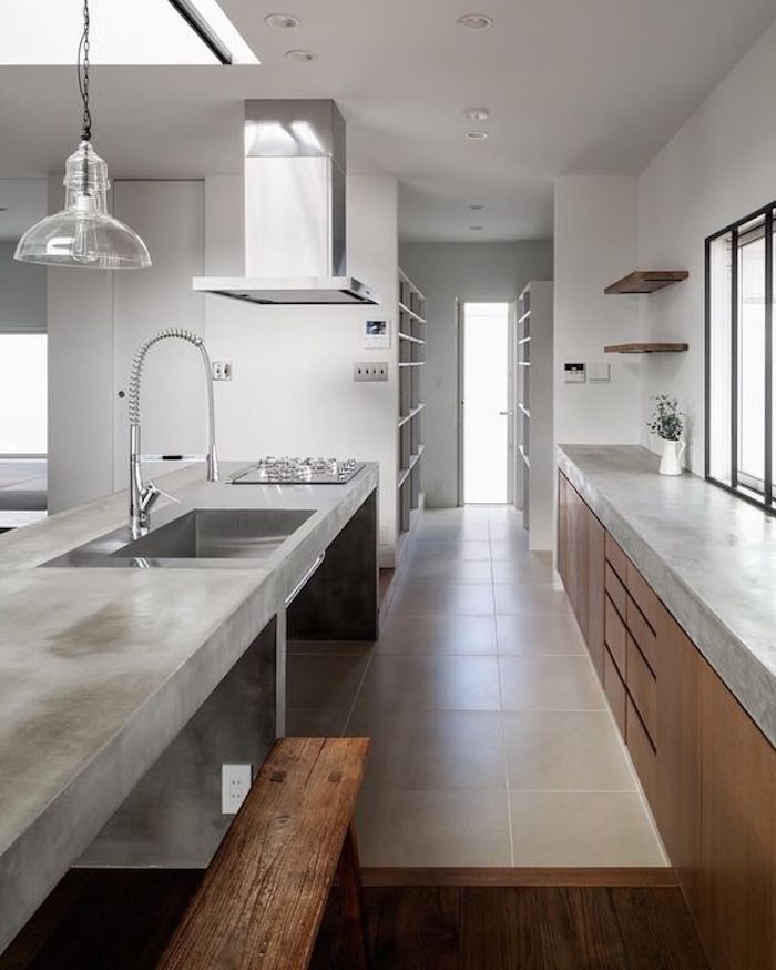 cozinha com bancada de cimento queimado