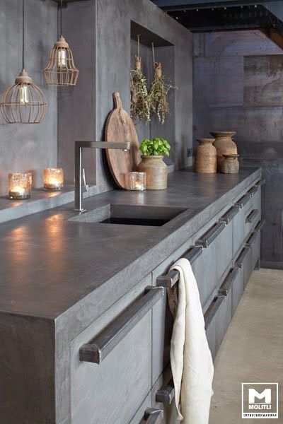 cozinhas com bancada cimento queimado inspiradoras