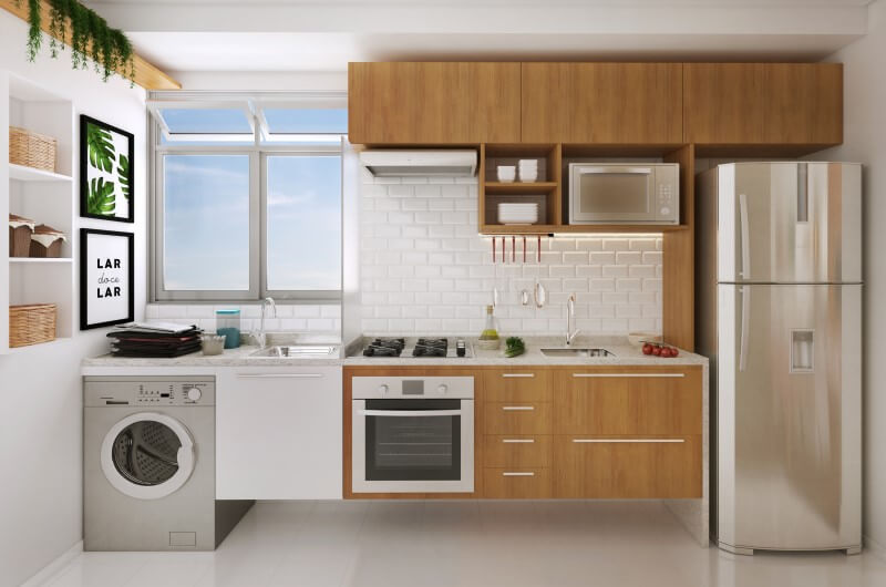 cozinha integrada com lavanderia