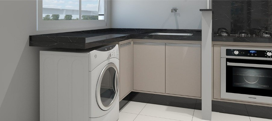 divisória entre cozinha e lavanderia moderna