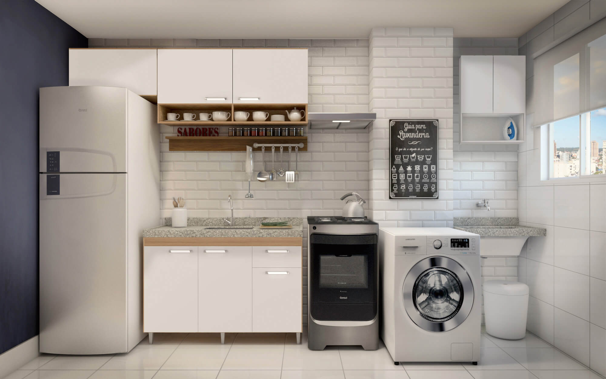 soluções para cozinha com área de serviço pequena