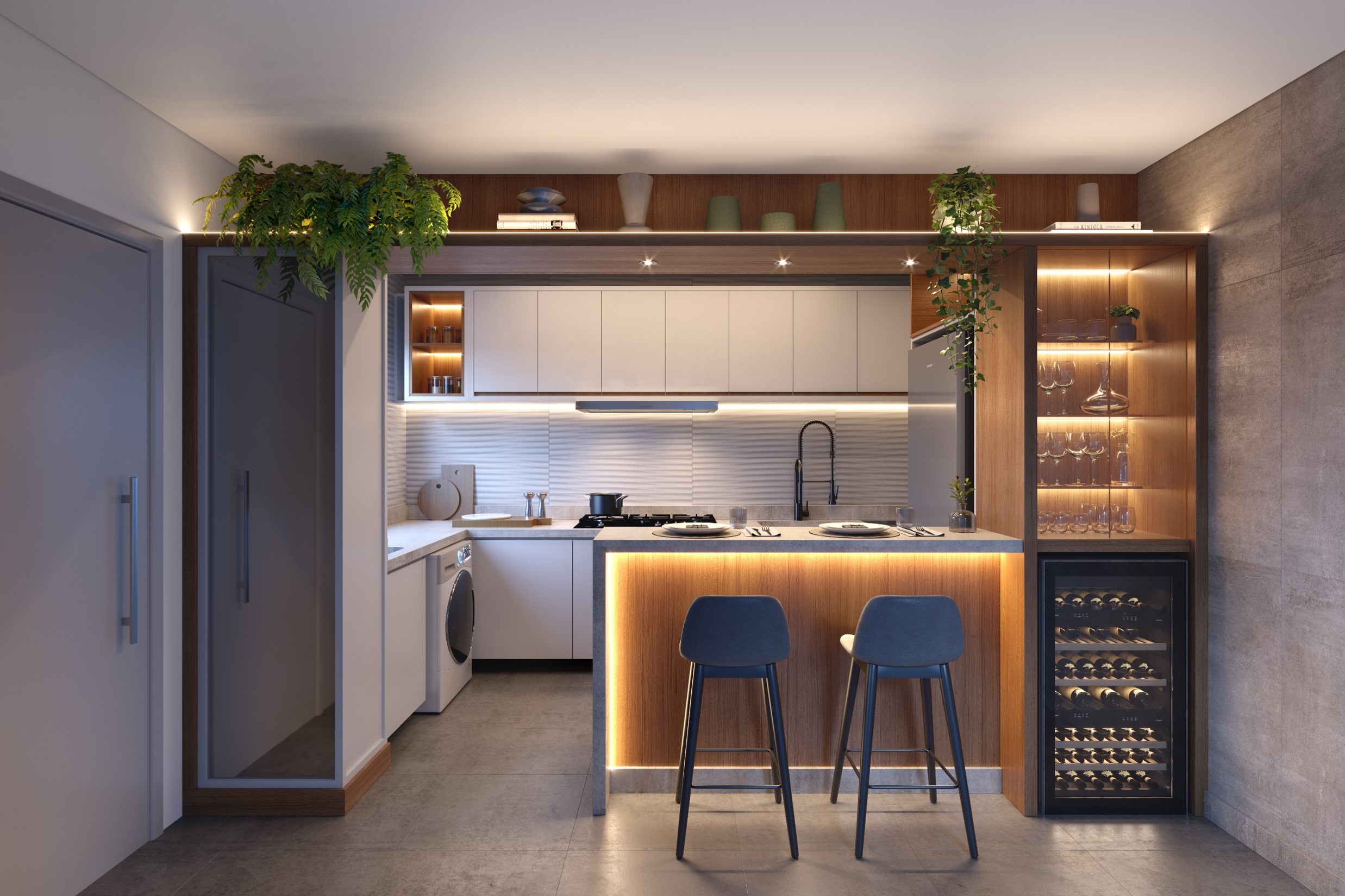 acabamentos para cozinha e lavanderia integradas