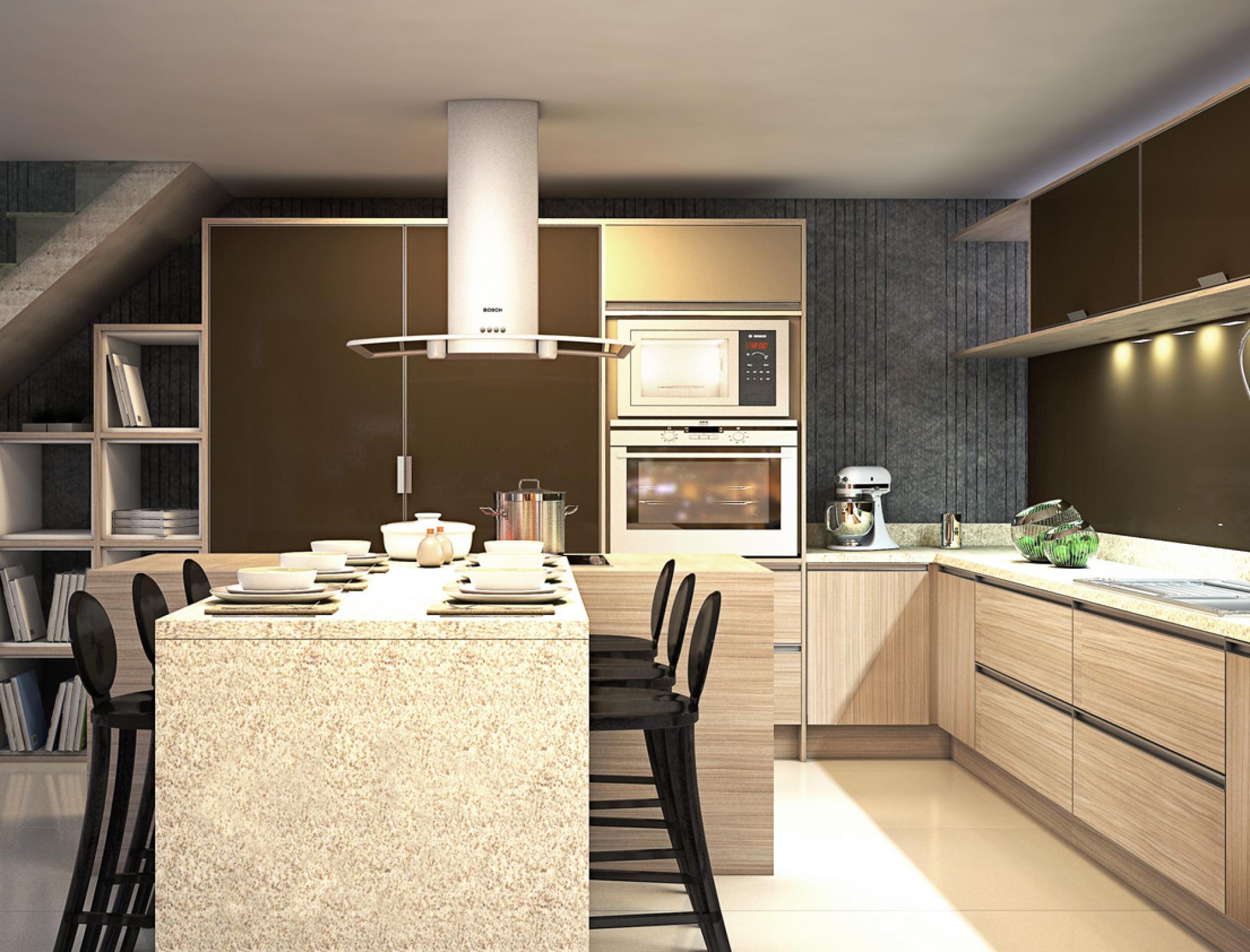 mesa integrada em cozinha moderna