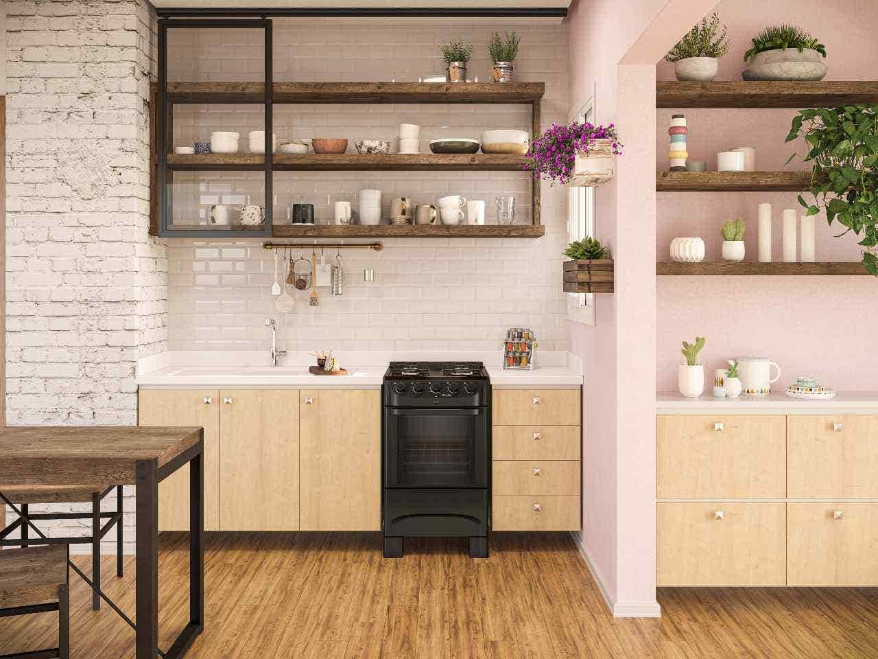 como combinar madeira de demolição com tecnologia na cozinha