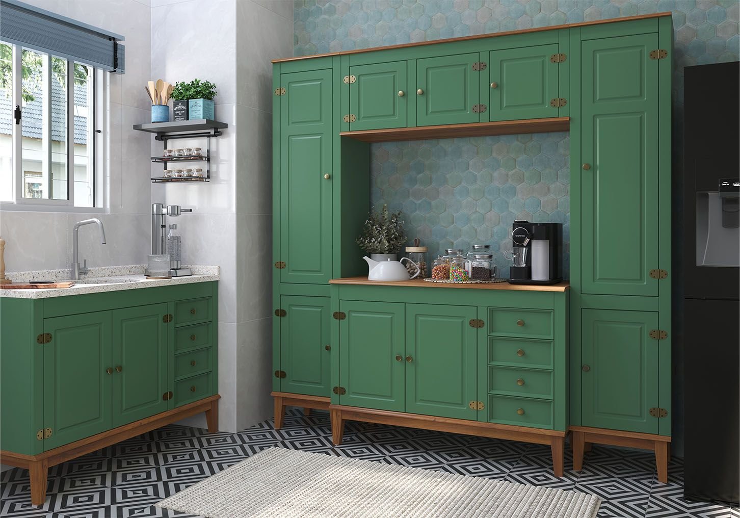 cozinha decorada com verde