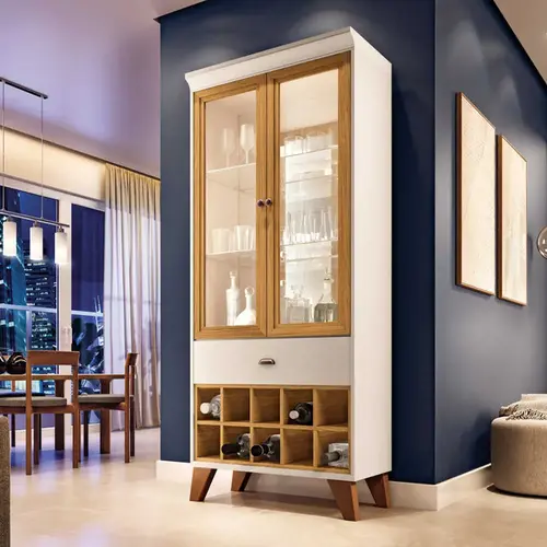 cristaleira com estrutura metálica preta