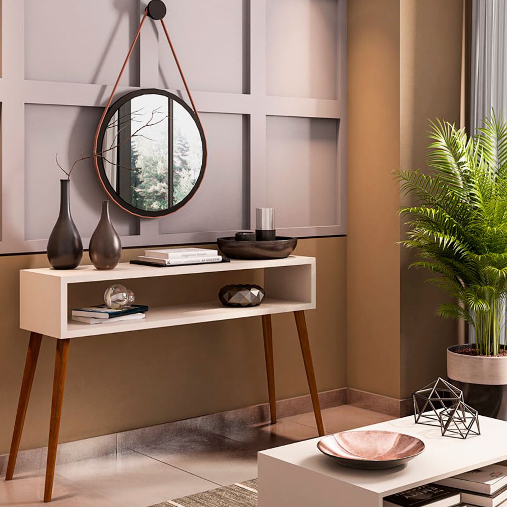 espelho redondo com alça de couro