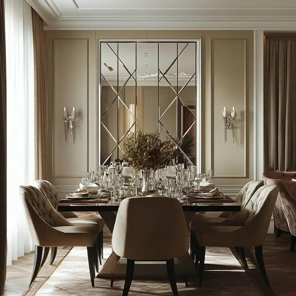 decoracao com espelhos na sala de jantar