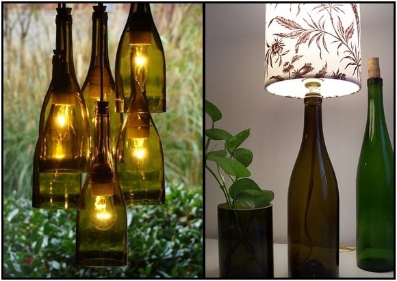 decoracao com garrafas de vinho no jardim