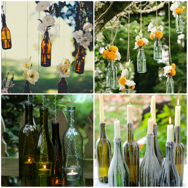 como cortar garrafas de vinho para vasos de suculentas no jardim