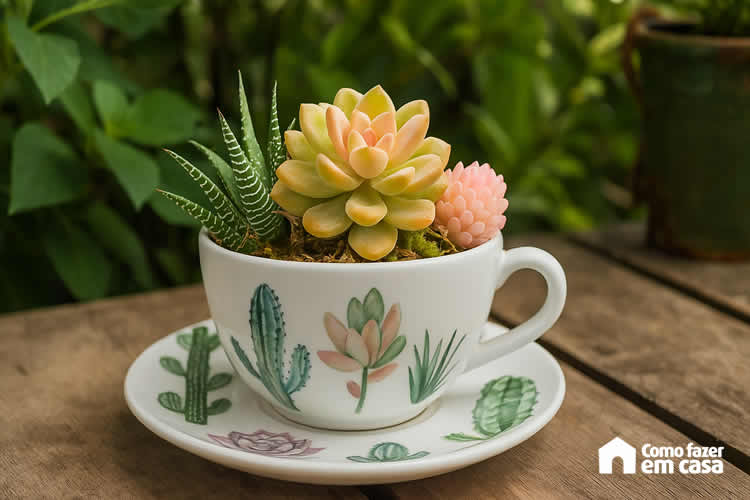 20 ideias incríveis decoração xícaras jardim