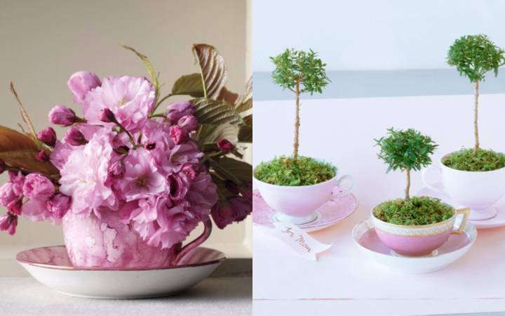 custo benefício decoração jardim com xícaras usadas