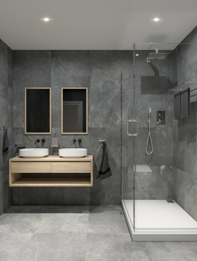 porcelanato amadeirado ou madeira natural banheiro