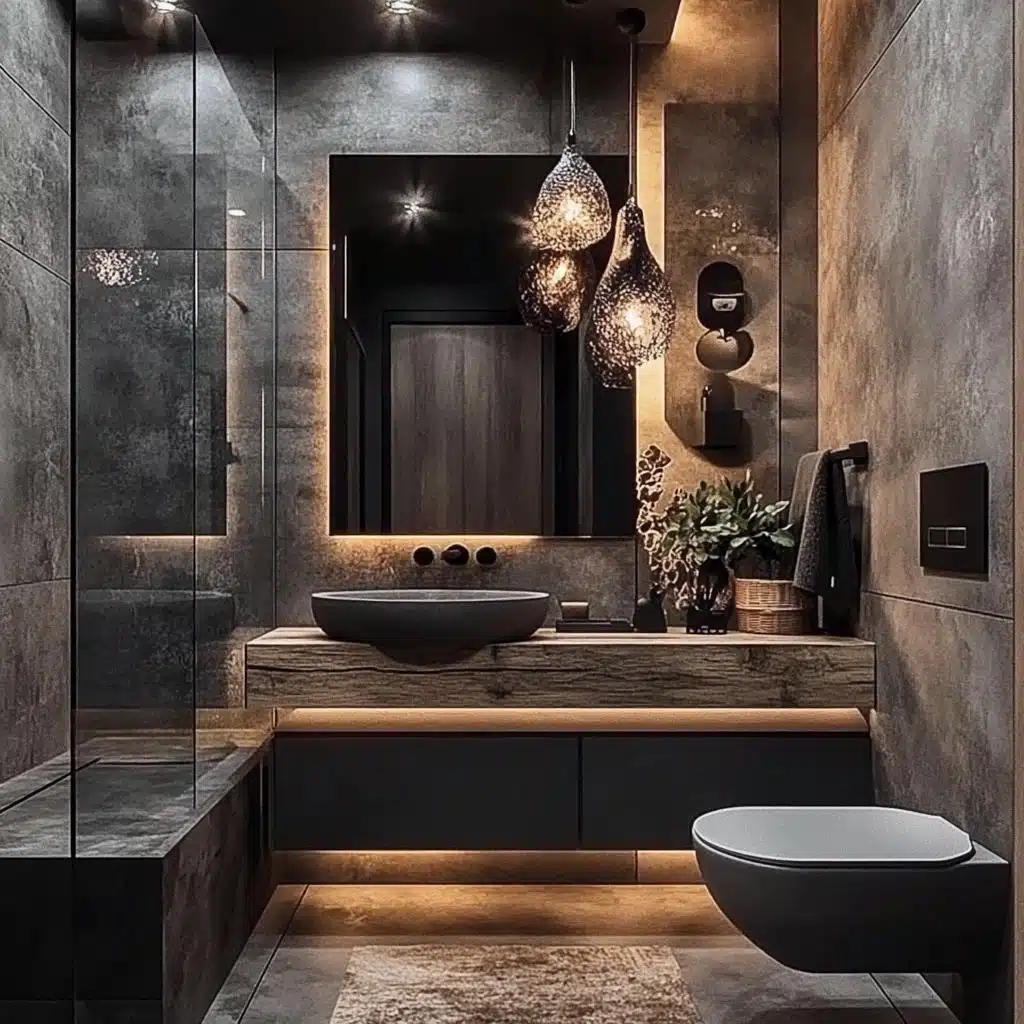 como combinar cores banheiro cinza