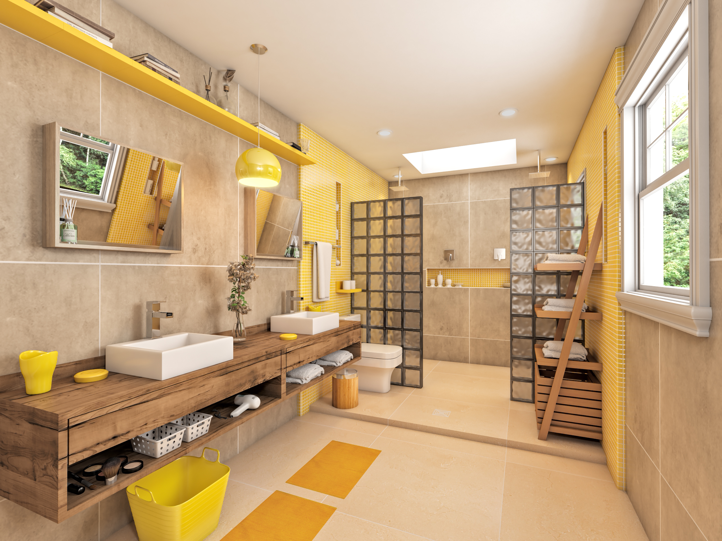 decoracao de banheiro com amarelo