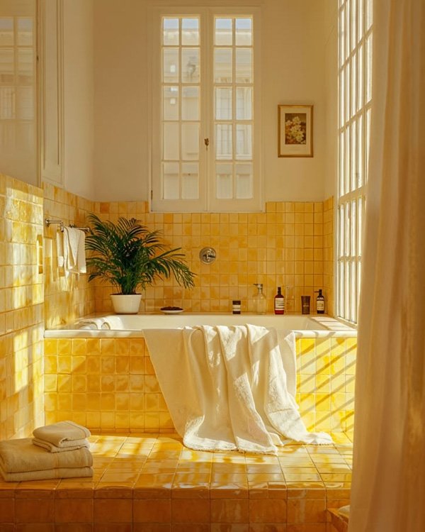 decoracao de banheiro com amarelo