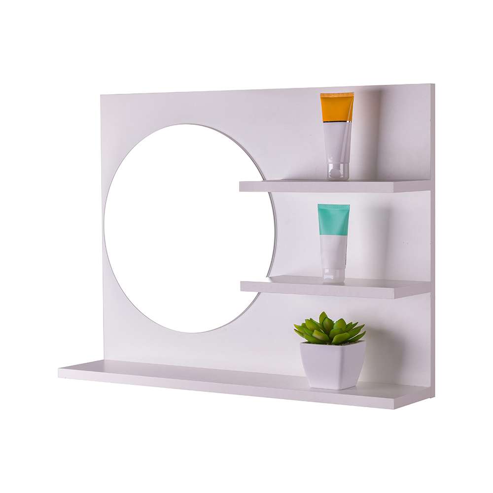 decoracao de banheiro com espelho redondo