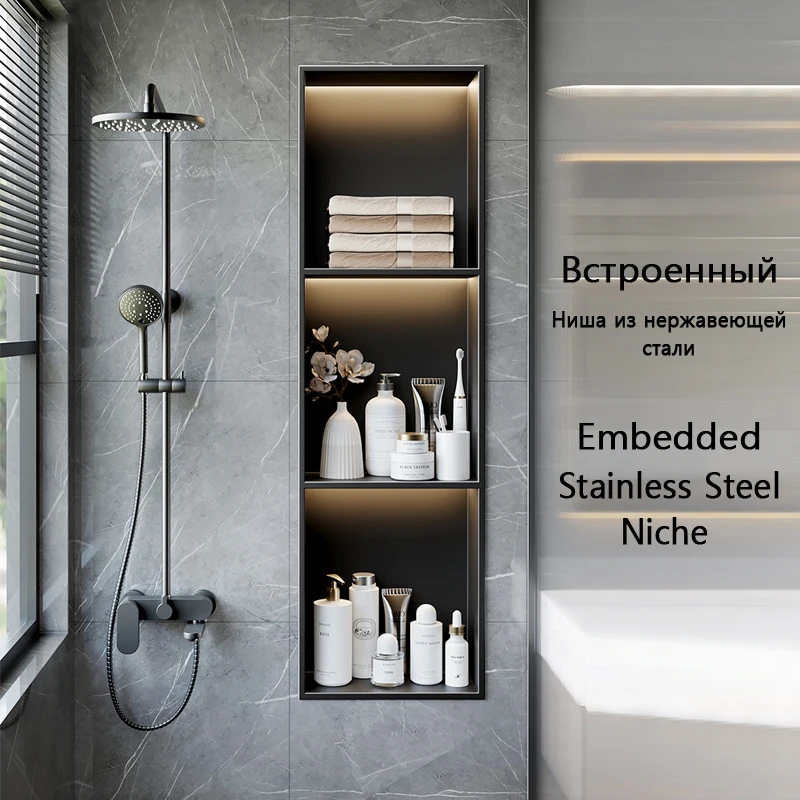 decoracao de banheiro com nichos iluminados