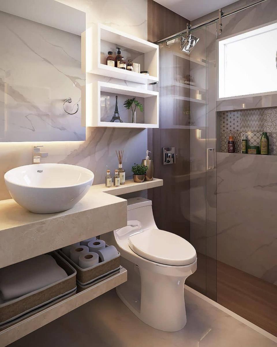 tendências de porcelanato para banheiro 2025