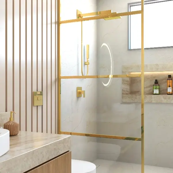 decoração banheiro dourado fosco