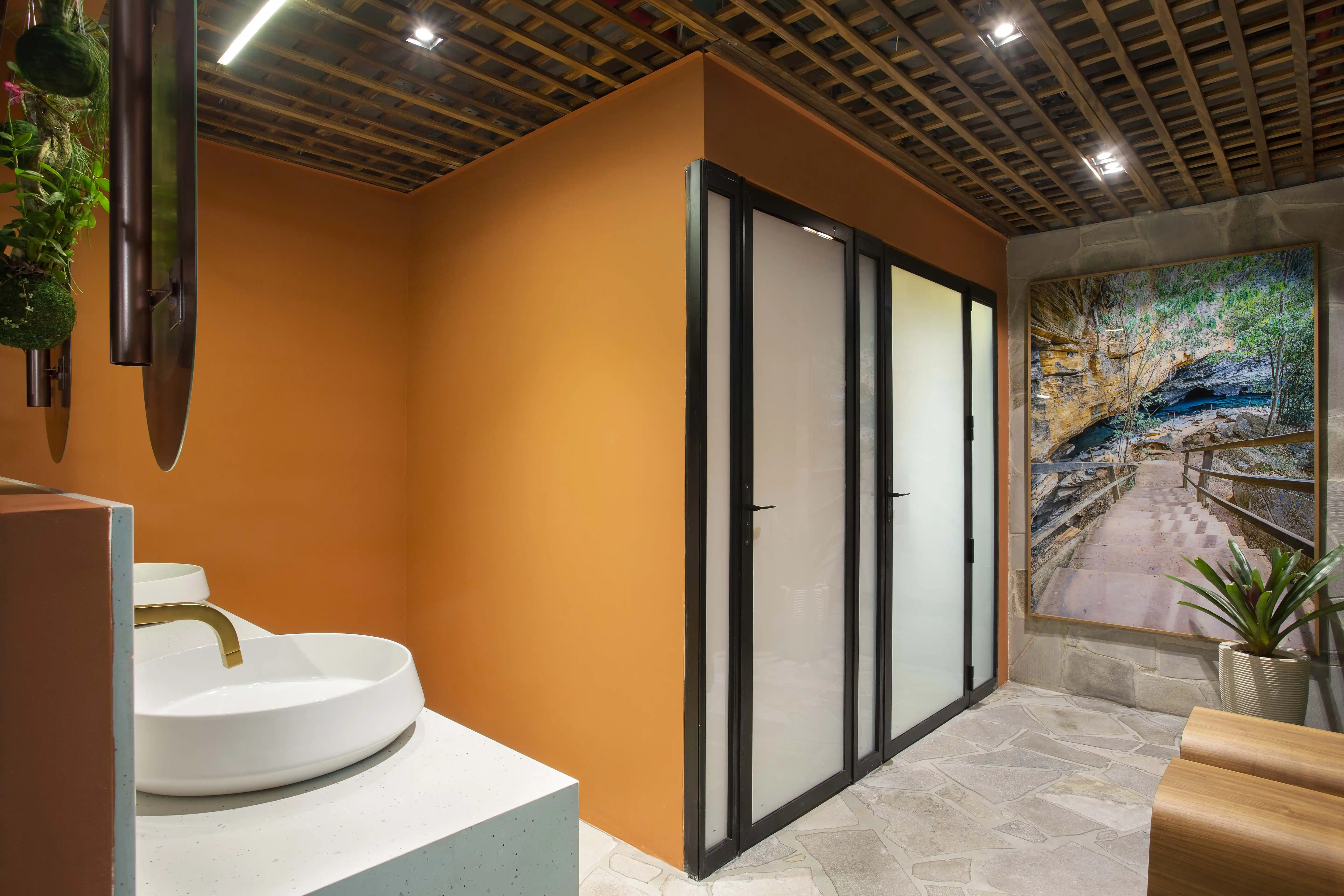 decoração de banheiro laranja