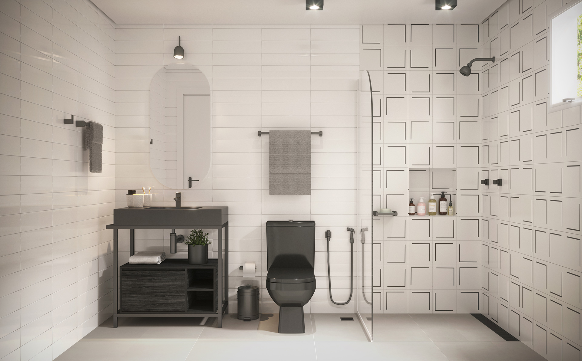 banheiro preto e branco pequeno