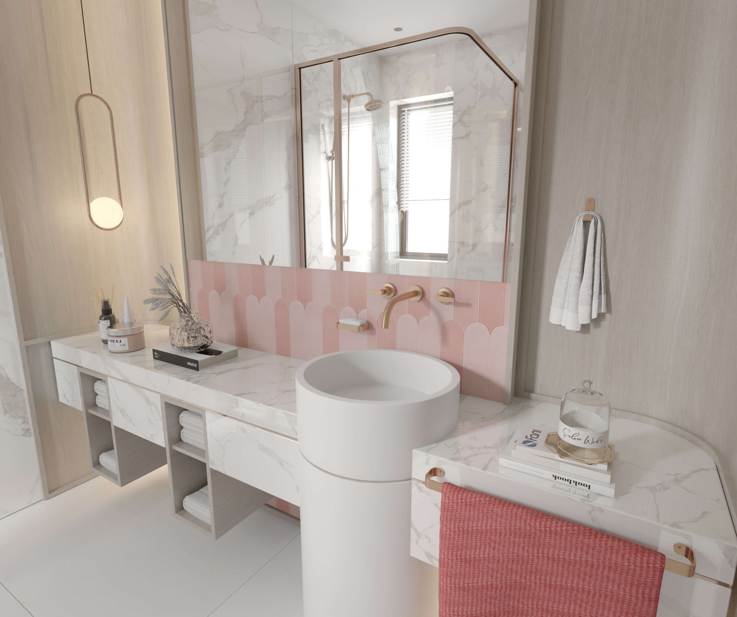 decoração banheiro rosa moderno