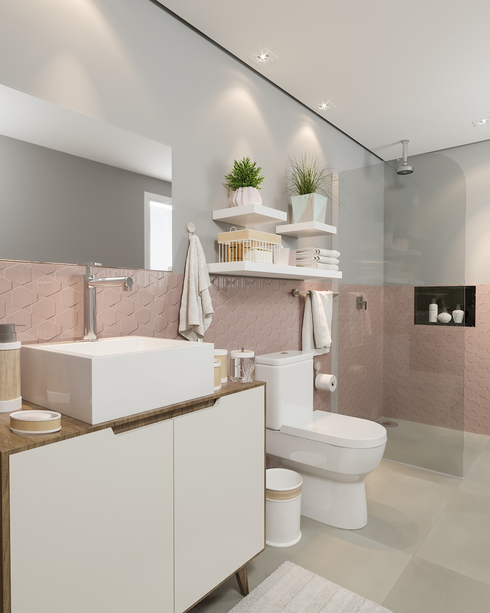 combinação cores banheiro rosa