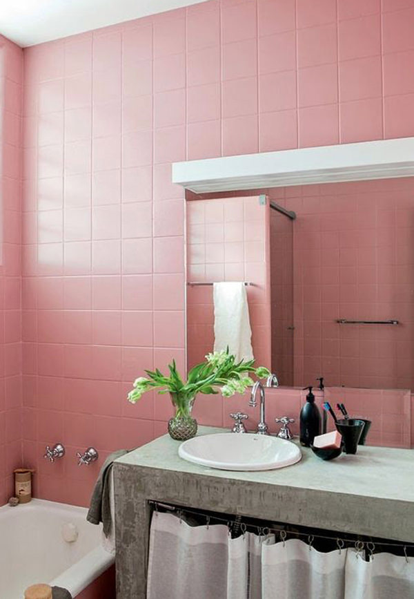 combinação cores banheiro rosa