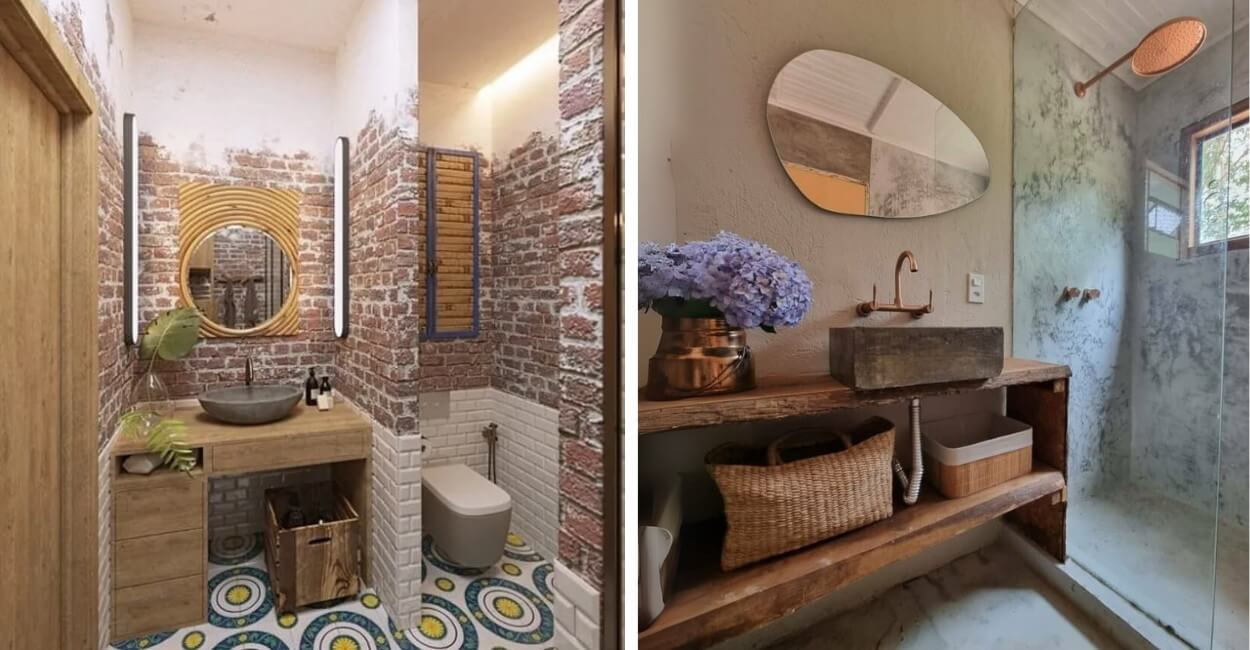 decoração de banheiro com madeira de demolição