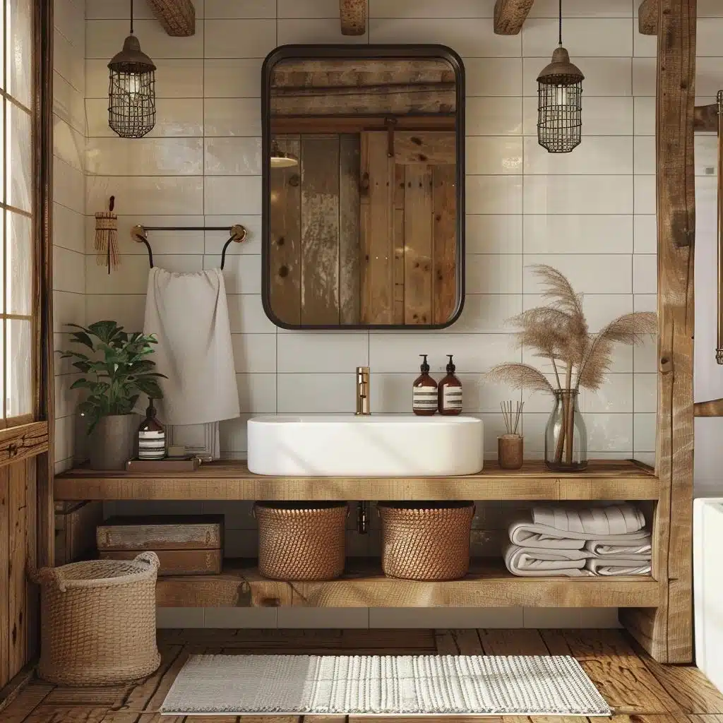 metais envelhecidos em decoração de banheiro