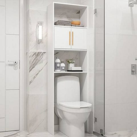 soluções de armazenamento para banheiros sem espaço