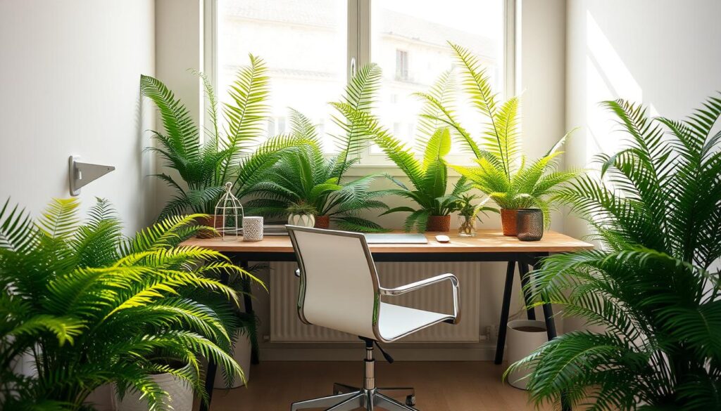 decoracao de escritorio com samambaias