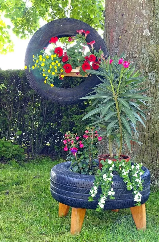 decoração sustentável para jardim com materiais reciclados