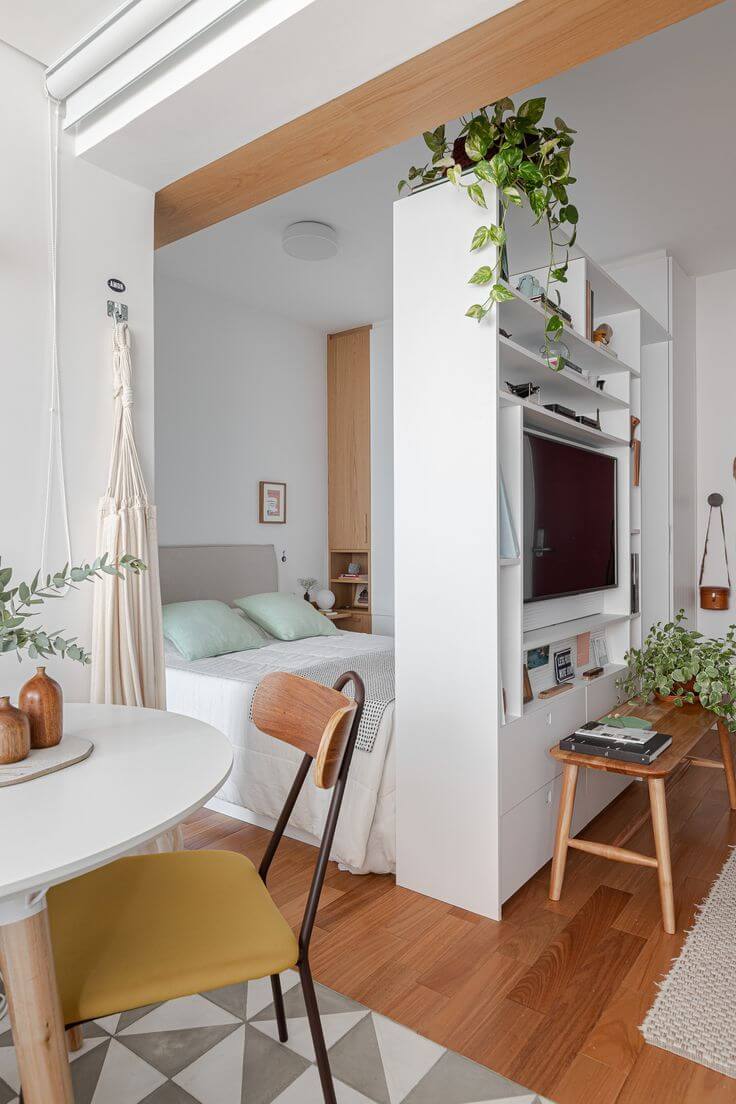 decoracao kitnet industrial versus minimalista