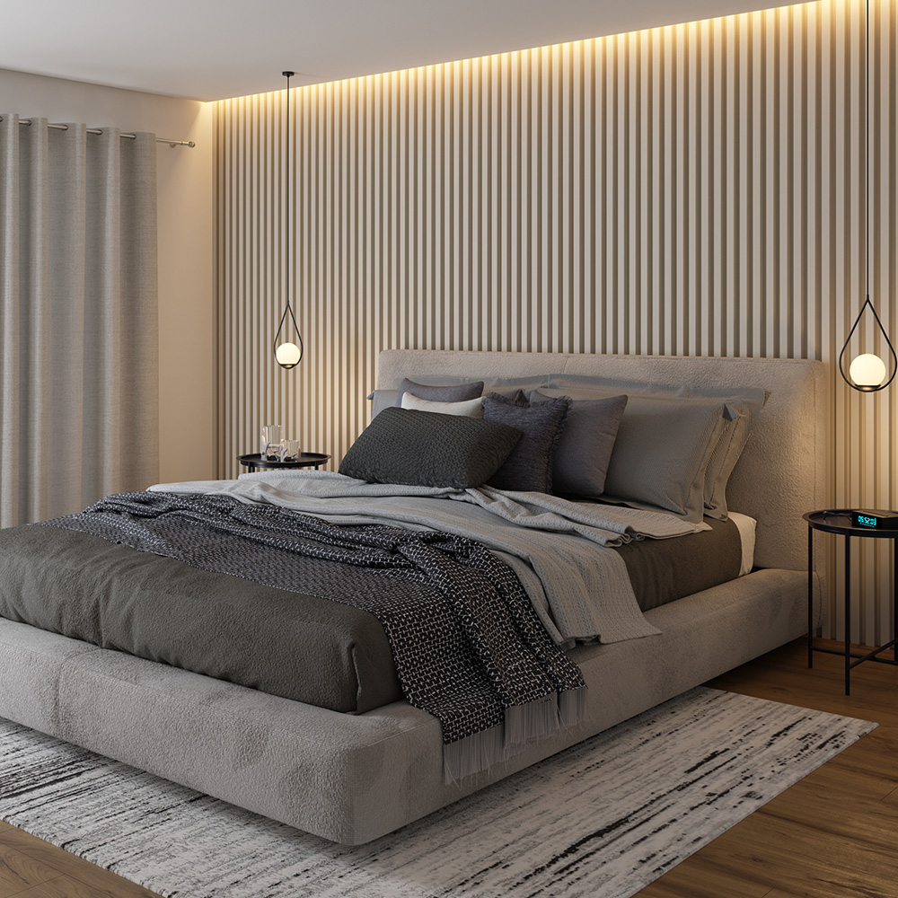 decoração de quarto em tons de cinza