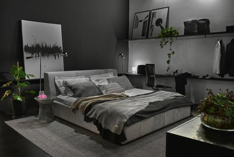 decoração de quarto em tons de cinza