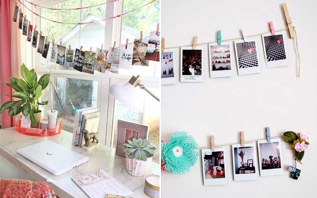 como decorar quarto com fotos varal