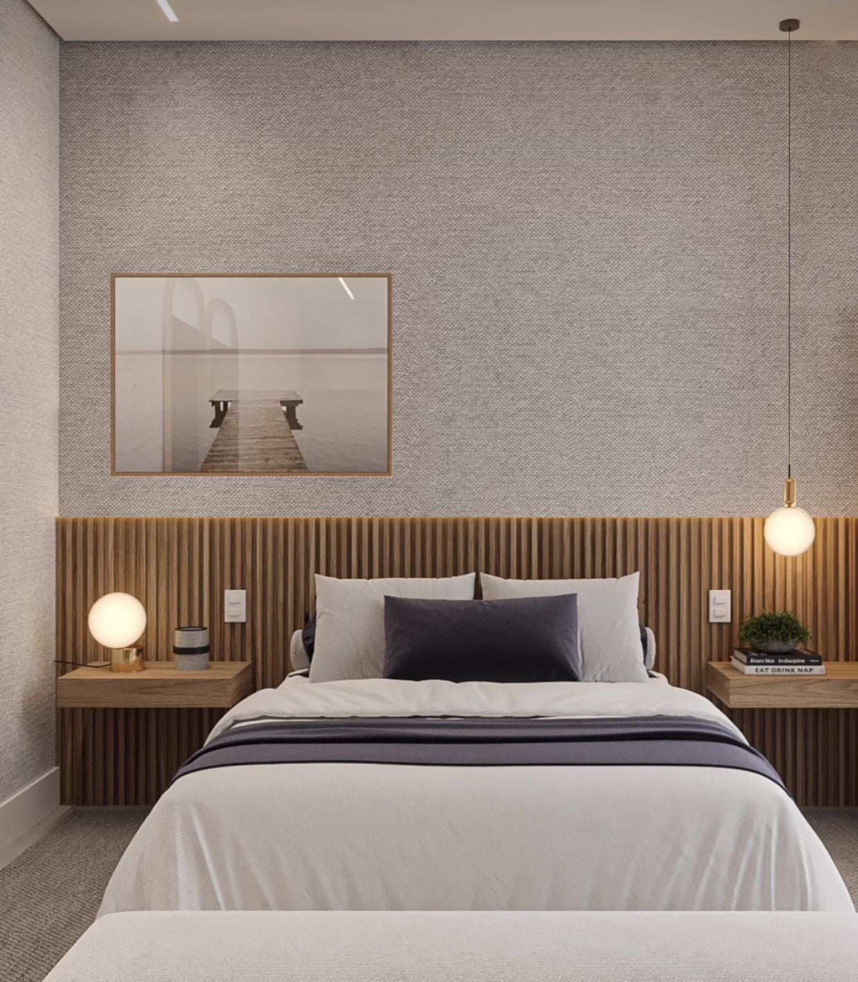 decoracao de quarto de casal com papel de parede