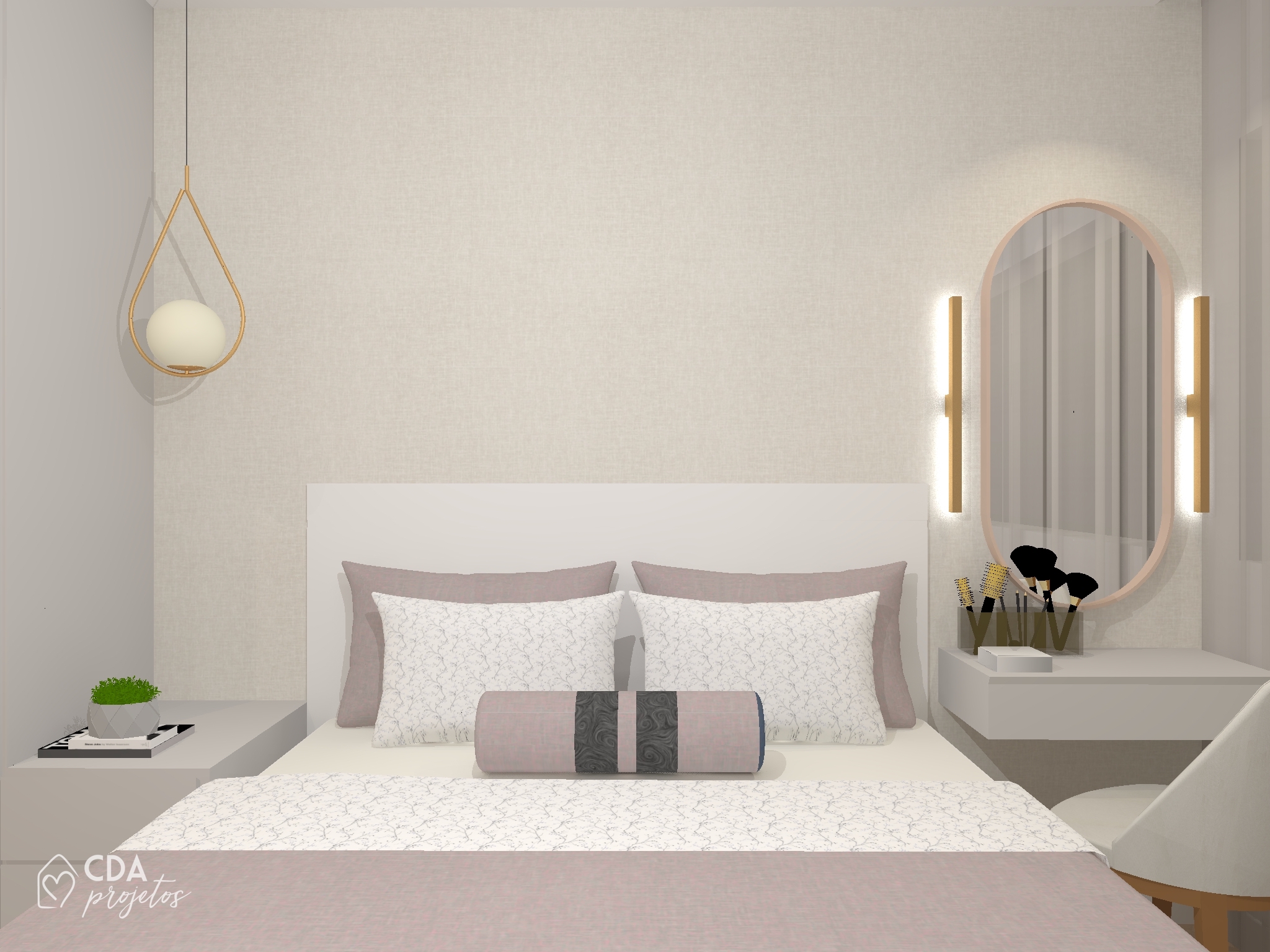 penteadeira com espelho e luz para maquiagem