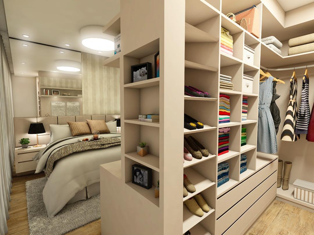 decoracao de quarto de casal pequeno com closet