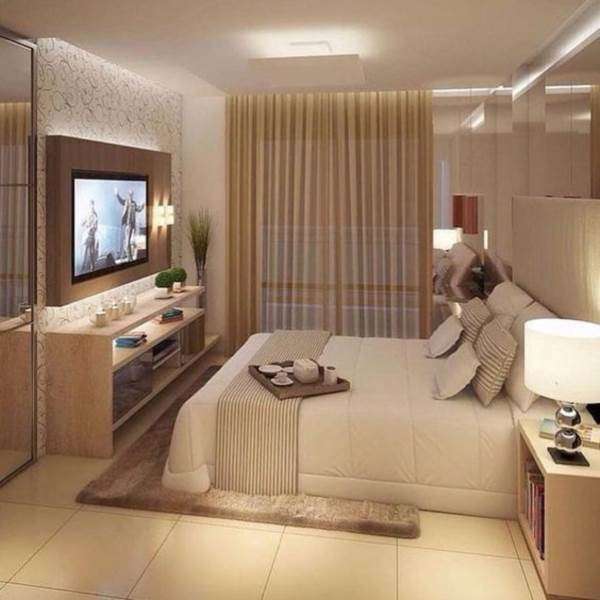 decoracao de quarto pequeno de casal com tv