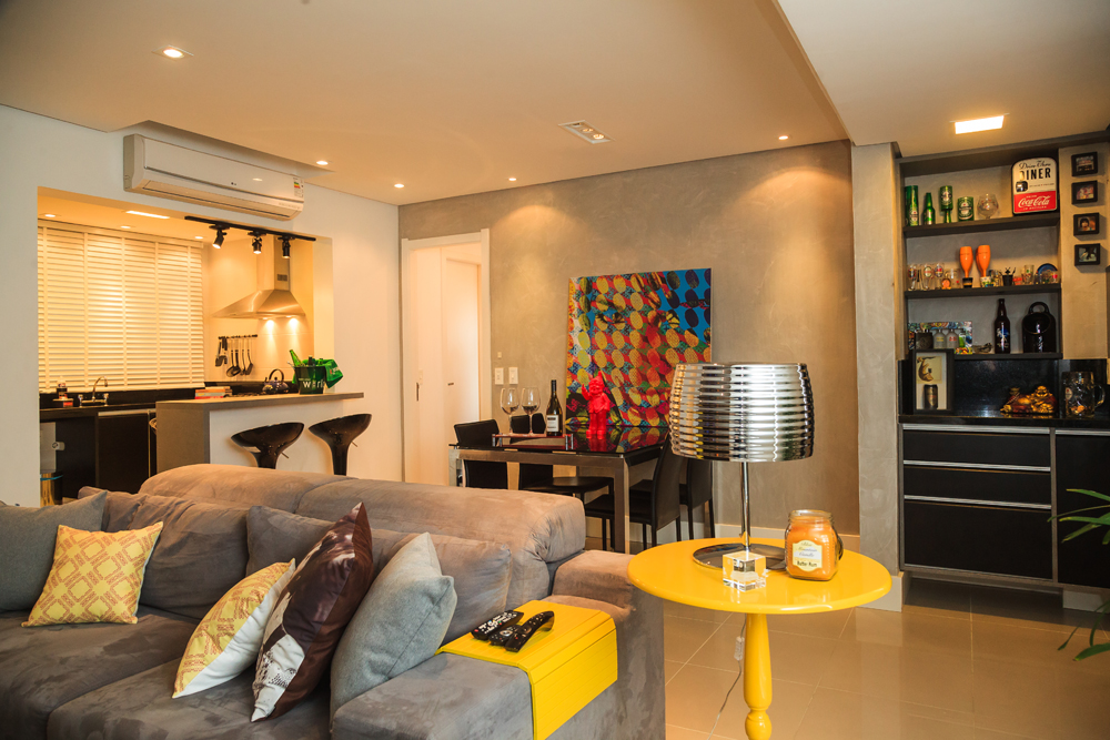 combinação cores cinza e amarelo decoração