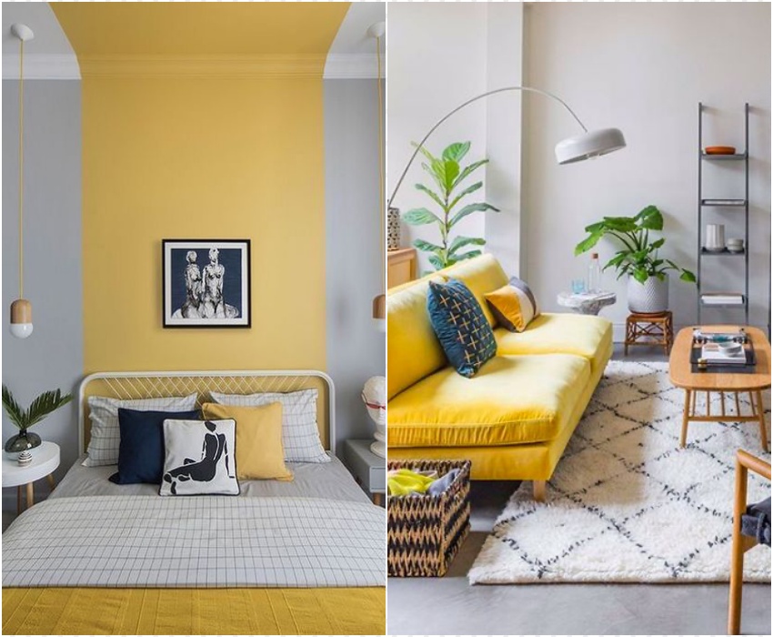 como usar cinza e amarelo na sala