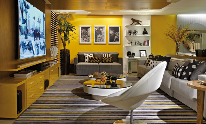 ideias decoração sala cinza e amarelo