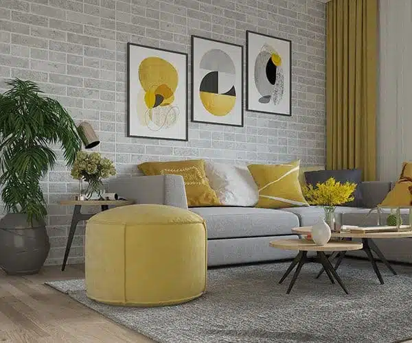 ideias decoração sala cinza e amarelo