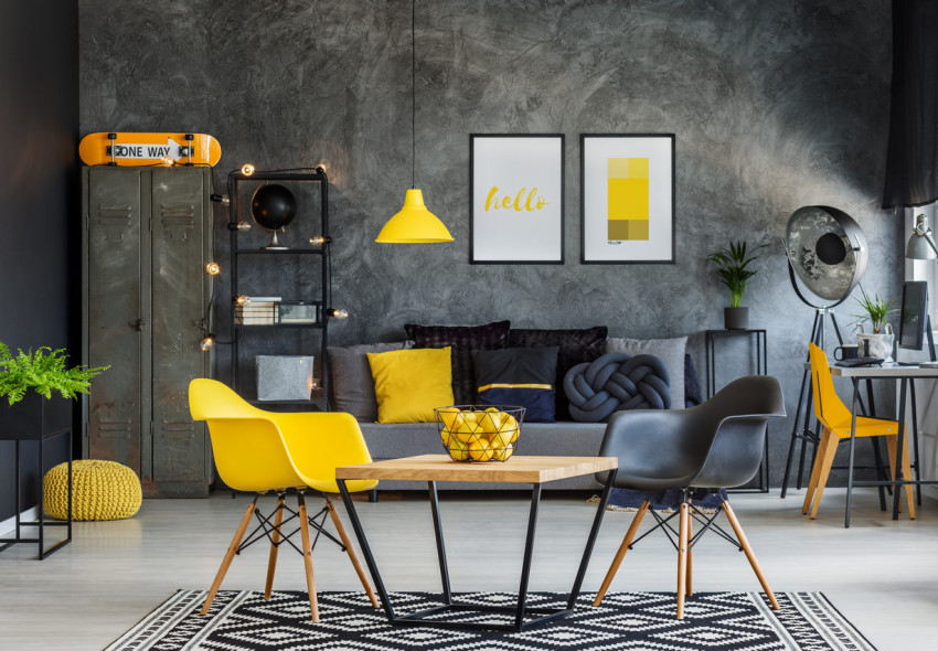 como usar cinza e amarelo na sala