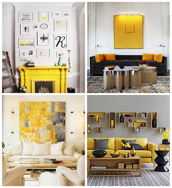 ideias decoração sala cinza e amarelo
