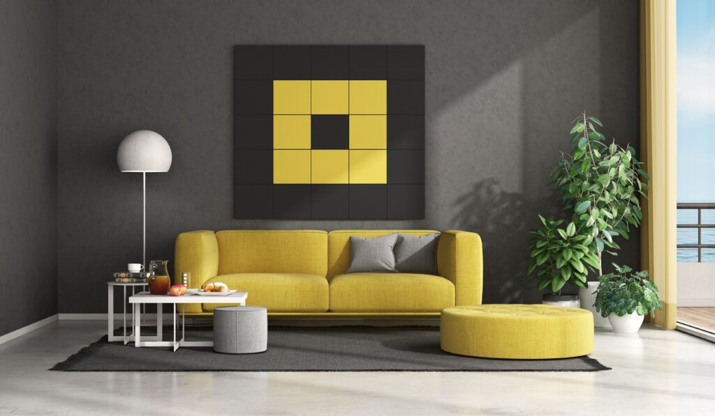combinação cores cinza e amarelo decoração